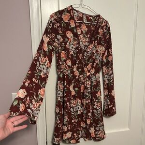 Xhilaration Floral Maroon Dress